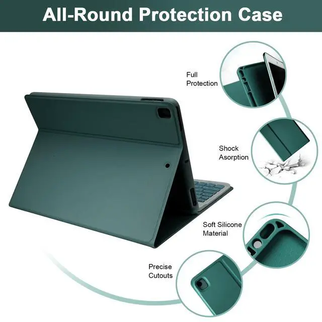 Alt view image 4 of 7 - Wireless Keyboard Case with Mouse for iPad 10.2" 9th 8th 7th Generation, Detachable Bluetooth Keyboard with Pencil Holder for iPad 10.2 Inch/iPad Air 10.5"(3rd Gen)/iPad Pro 10.5 in, Dark Green