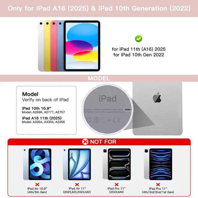 Alt view image 2 of 7 - for iPad 11th (A16, 2025) / 10th Generation Case with Keyboard, Mouse and Detachable Wireless Keyboard, 7-Color Backlight, Slim Case with Pencil Holder, Light Pink