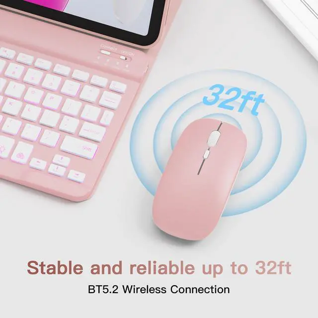 Alt view image 7 of 7 - for iPad 11th (A16, 2025) / 10th Generation Case with Keyboard, Mouse and Detachable Wireless Keyboard, 7-Color Backlight, Slim Case with Pencil Holder, Light Pink