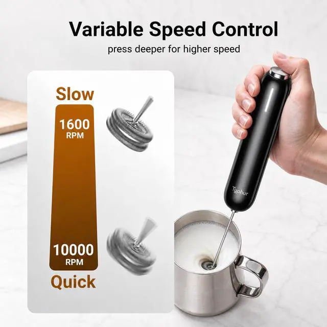 Alt view image 2 of 7 - InstaWhisk Upgraded Milk Frother with Variable Speed - Rechargeable Handheld Coffee Frother Wand with Detachable Whisks, Electric Drink Mixer for Latte, Cappuccino, Matcha, Almond Milk, Protein, Black