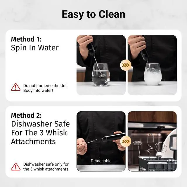 Alt view image 6 of 7 - InstaWhisk Upgraded Milk Frother with Variable Speed - Rechargeable Handheld Coffee Frother Wand with Detachable Whisks, Electric Drink Mixer for Latte, Cappuccino, Matcha, Almond Milk, Protein, Black