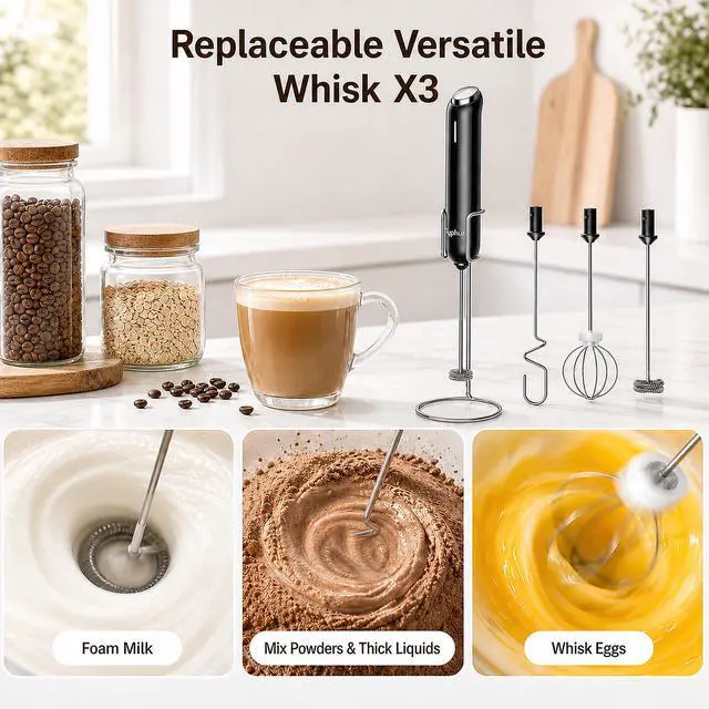Alt view image 5 of 7 - InstaWhisk Upgraded Milk Frother with Variable Speed - Rechargeable Handheld Coffee Frother Wand with Detachable Whisks, Electric Drink Mixer for Latte, Cappuccino, Matcha, Almond Milk, Protein, Black