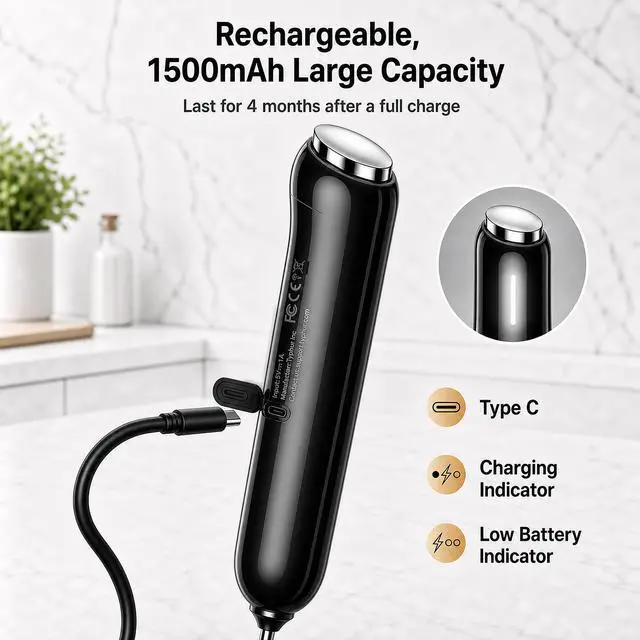 Alt view image 3 of 7 - InstaWhisk Upgraded Milk Frother with Variable Speed - Rechargeable Handheld Coffee Frother Wand with Detachable Whisks, Electric Drink Mixer for Latte, Cappuccino, Matcha, Almond Milk, Protein, Black