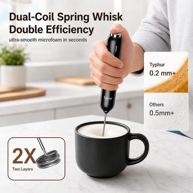 Alt view image 4 of 7 - InstaWhisk Upgraded Milk Frother with Variable Speed - Rechargeable Handheld Coffee Frother Wand with Detachable Whisks, Electric Drink Mixer for Latte, Cappuccino, Matcha, Almond Milk, Protein, Black