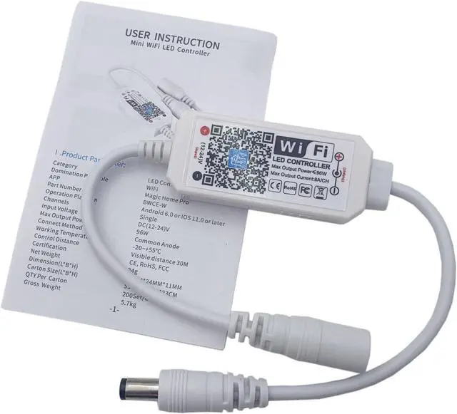 Main image of LED Smart WiFi Controller, Single Color LED Strip Lights WiFi Controller Compatible with Android iOS, 12-24V 96W LED Strip Light Remote Controller Support Voice Control