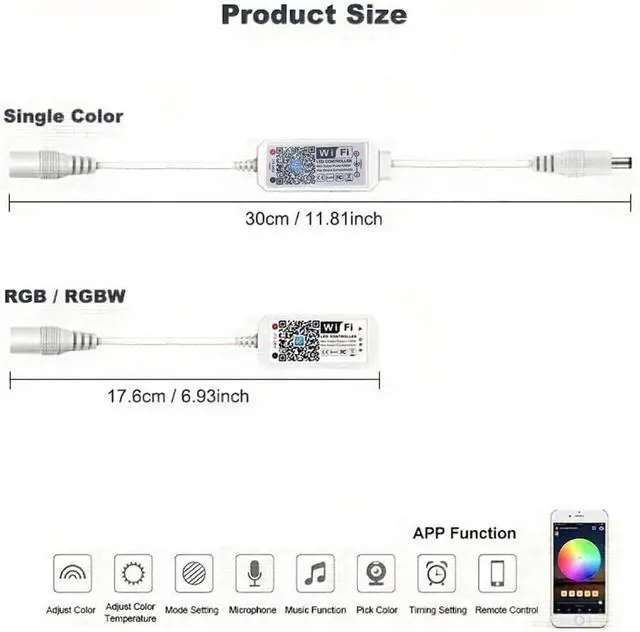 Alt view image 3 of 6 - LED Smart WiFi Controller, Single Color LED Strip Lights WiFi Controller Compatible with Android iOS, 12-24V 96W LED Strip Light Remote Controller Support Voice Control