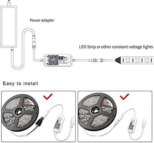 Alt view image 5 of 6 - LED Smart WiFi Controller, Single Color LED Strip Lights WiFi Controller Compatible with Android iOS, 12-24V 96W LED Strip Light Remote Controller Support Voice Control