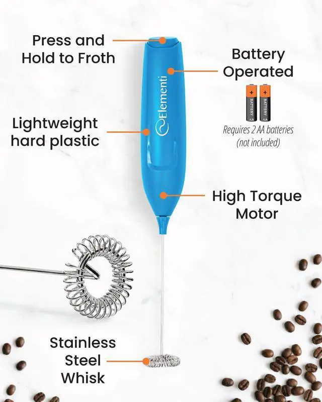 Alt view image 3 of 7 - Powerful Frother Wand Lightweight Milk Frother & Drink Mixer Handheld, Matcha Whisk for Dreamy Lattes, Powerful Coffee Mixer Wand & Blender Stirrer - Make Creamy Cappuccinos (Electric Blue)