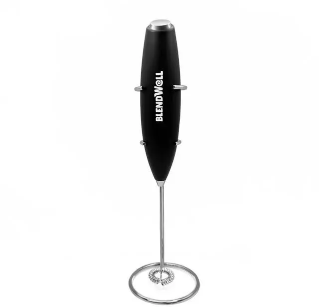 Main image of Electric Milk Frother for Matcha and Coffee, Handheld Battery Operated Drink Mixer with Stand, Stainless Steel Whisk, Black
