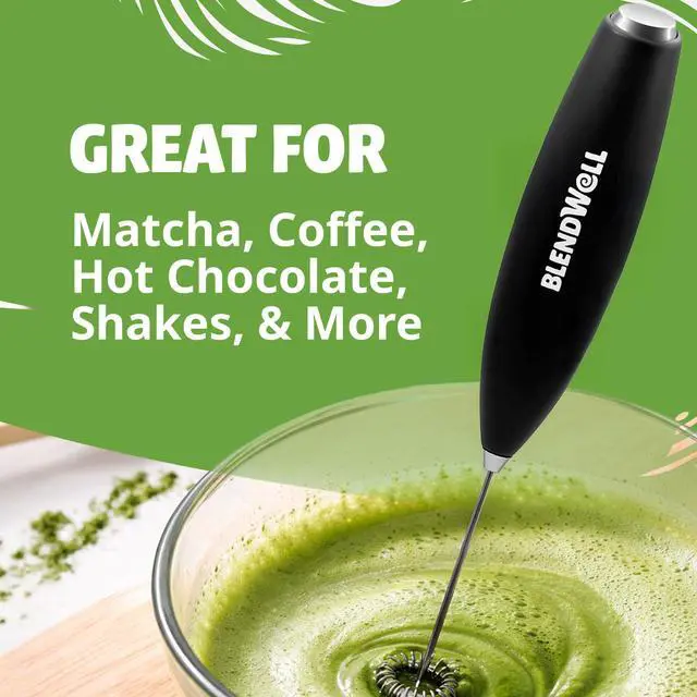 Alt view image 3 of 6 - Electric Milk Frother for Matcha and Coffee, Handheld Battery Operated Drink Mixer with Stand, Stainless Steel Whisk, Black