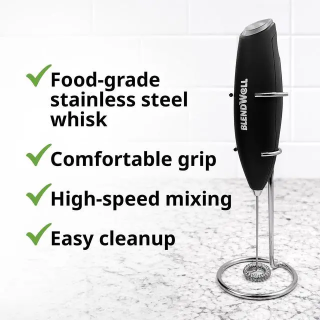 Alt view image 4 of 6 - Electric Milk Frother for Matcha and Coffee, Handheld Battery Operated Drink Mixer with Stand, Stainless Steel Whisk, Black