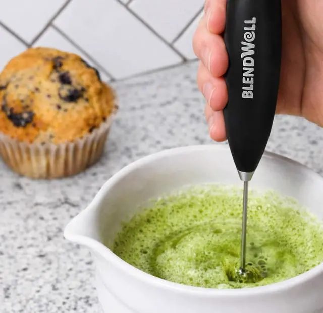 Alt view image 6 of 6 - Electric Milk Frother for Matcha and Coffee, Handheld Battery Operated Drink Mixer with Stand, Stainless Steel Whisk, Black