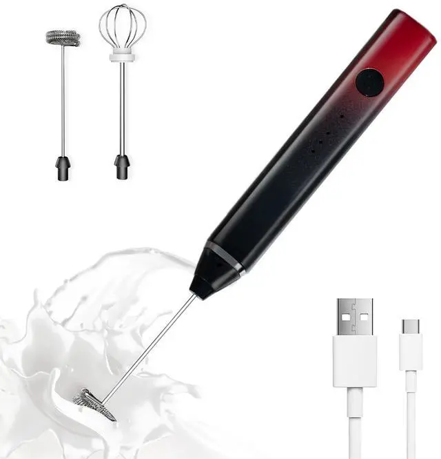 Main image of Milk Frother Rechargeable Handheld Electric Whisk Coffee Frother Mixer with 3 Stainless whisks 3 Speed Adjustable Foam Maker Blender for Coffee Matcha Latte Cappuccino Hot ChocolateBlack Red