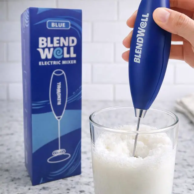 Alt view image 5 of 6 - Electric Milk Frother for Matcha and Coffee, Handheld Battery Operated Drink Mixer with Stand, Stainless Steel Whisk, Blue