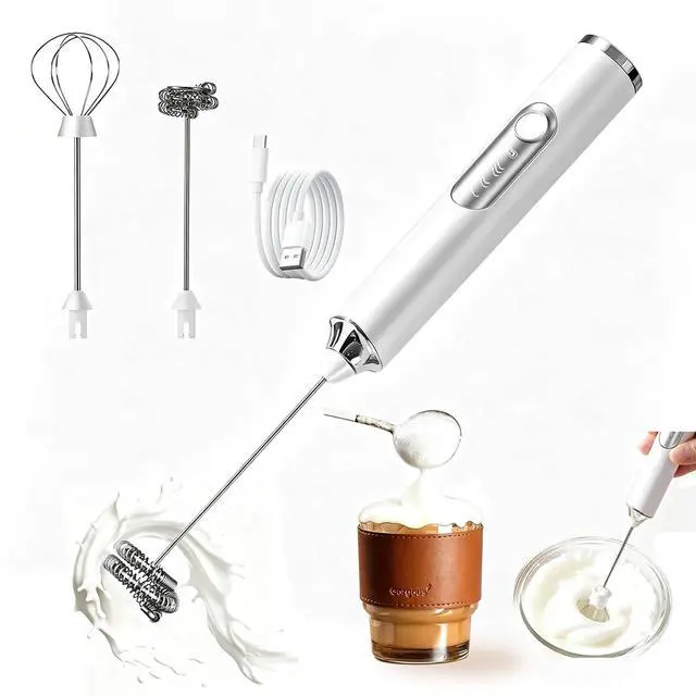 Main image of Milk Frother Handheld, Rechargeable Coffee Frother Wand with 2 Stainless Whisks 3 Speeds, Drink Mixer, Electric Foam Maker, Hand Mixer for Lattes, Cappuccino, Matcha, Egg,
