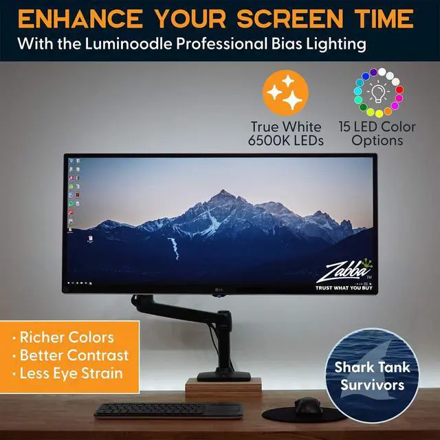 Alt view image 2 of 7 - LED Strip Lights Backlight, USB Light Strips w/Remote for 15 Ambient Color Bias Lighting Options & 10 Brightness Modes, for TV/Computer Decor/Indoor Use, Size (30"-40" TV)