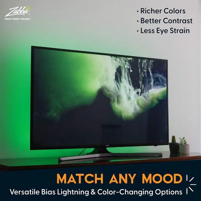Alt view image 7 of 7 - LED Strip Lights Backlight, USB Light Strips w/Remote for 15 Ambient Color Bias Lighting Options & 10 Brightness Modes, for TV/Computer Decor/Indoor Use, Size (30"-40" TV)