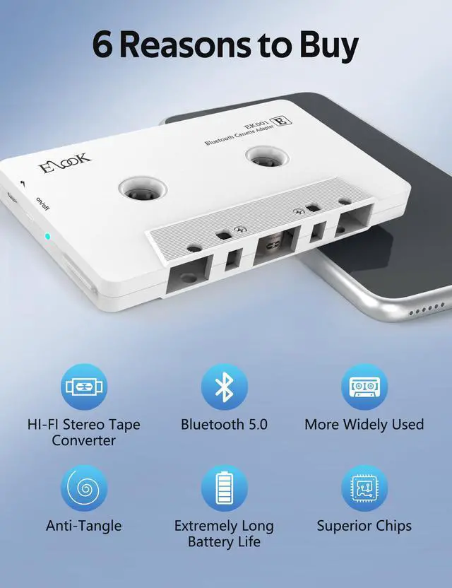 Alt view image 2 of 7 - Car Audio Receiver, Bluetooth Cassette Receiver Tape Aux Adapter Player with Bluetooth 5.0, White