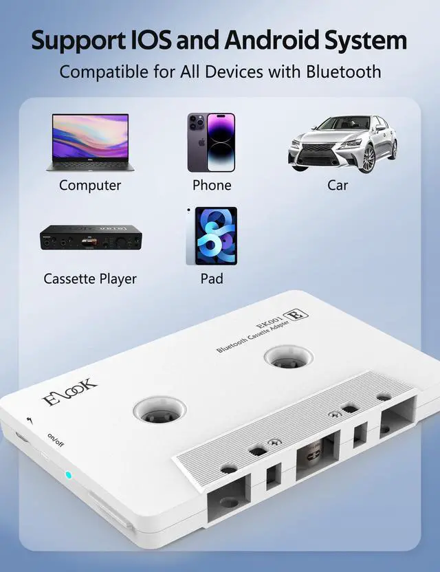 Alt view image 3 of 7 - Car Audio Receiver, Bluetooth Cassette Receiver Tape Aux Adapter Player with Bluetooth 5.0, White