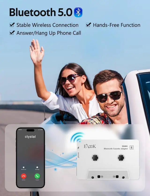 Alt view image 4 of 7 - Car Audio Receiver, Bluetooth Cassette Receiver Tape Aux Adapter Player with Bluetooth 5.0, White