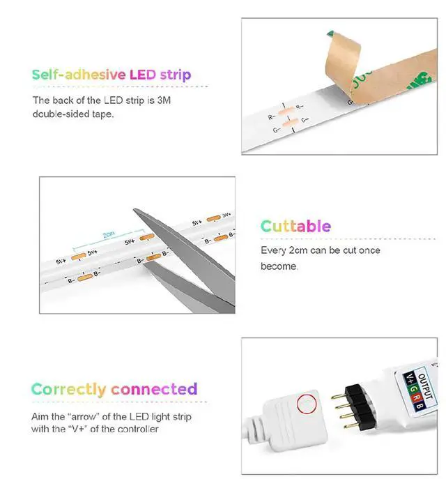 Alt view image 2 of 4 - 5V USB RGB COB Strip Lighting Backlight TV,RGB COB LED with Bluetooth Music Sync for TV, Bedroom, Party DIY Home Decoration Lighting (RGB, 1M)