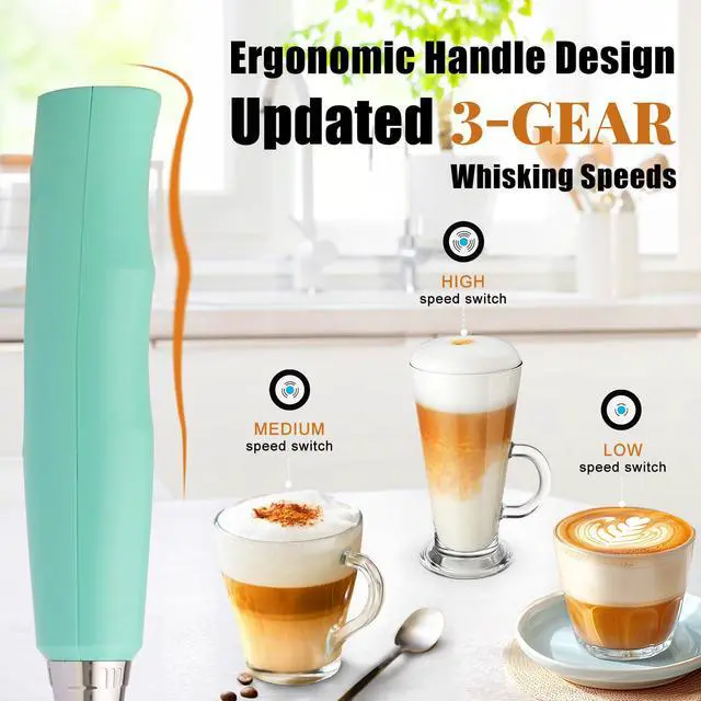 Alt view image 5 of 6 - Baby Blue Milk Frother Wand for Coffee, Frother Handheld Rechargeable Electric Whisk with 3 Heads 3 Speeds Drink Mixer Coffee Frother Foam Maker For Latte, Cappuccino, Hot Chocolate, Egg