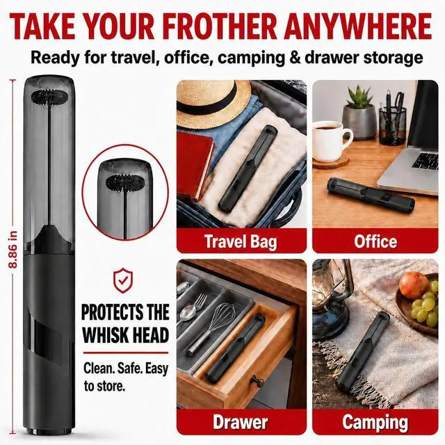 Alt view image 2 of 6 - Portable Milk Frother Handheld - Travel Coffee Frother Handheld - Coffee Mixer Wand - Coffee Stirrers Electric - Electric Whisk Frother For Protein Powder - Battery Operated Drink Mixer Wand