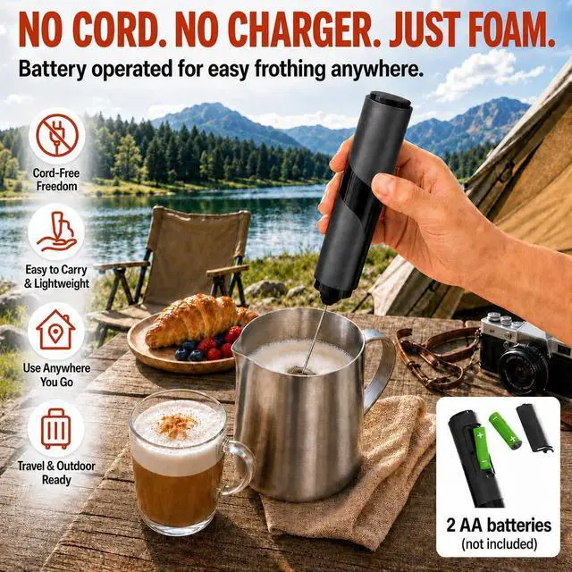 Alt view image 5 of 6 - Portable Milk Frother Handheld - Travel Coffee Frother Handheld - Coffee Mixer Wand - Coffee Stirrers Electric - Electric Whisk Frother For Protein Powder - Battery Operated Drink Mixer Wand