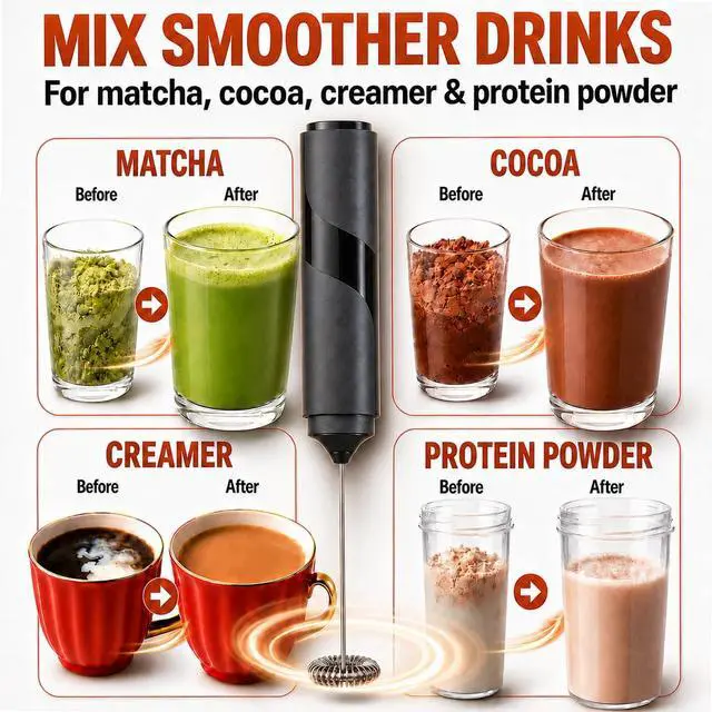 Alt view image 4 of 6 - Portable Milk Frother Handheld - Travel Coffee Frother Handheld - Coffee Mixer Wand - Coffee Stirrers Electric - Electric Whisk Frother For Protein Powder - Battery Operated Drink Mixer Wand