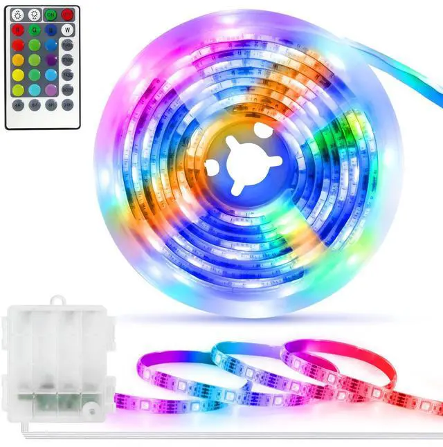 Main image of Battery Powered LED Strip Lights RGB, 60 LED 5050 Color Changing TV Backlights with 28-Key Remote Control, Cuttable Outdoor Strip Lights 6.6 Ft Self-adhesive DIY Lights for Skcteboard Bedroom Decor