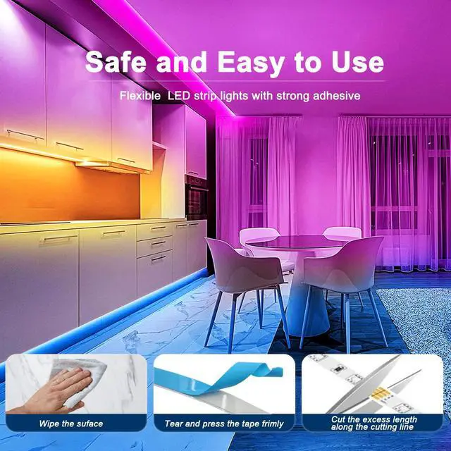 Alt view image 4 of 7 - Battery Powered LED Strip Lights RGB, 60 LED 5050 Color Changing TV Backlights with 28-Key Remote Control, Cuttable Outdoor Strip Lights 6.6 Ft Self-adhesive DIY Lights for Skcteboard Bedroom Decor