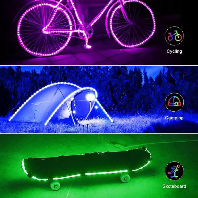 Alt view image 2 of 7 - Battery Powered LED Strip Lights RGB, 60 LED 5050 Color Changing TV Backlights with 28-Key Remote Control, Cuttable Outdoor Strip Lights 6.6 Ft Self-adhesive DIY Lights for Skcteboard Bedroom Decor