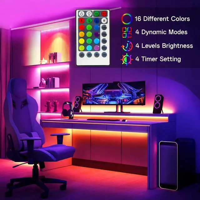 Alt view image 5 of 7 - Battery Powered LED Strip Lights RGB, 60 LED 5050 Color Changing TV Backlights with 28-Key Remote Control, Cuttable Outdoor Strip Lights 6.6 Ft Self-adhesive DIY Lights for Skcteboard Bedroom Decor