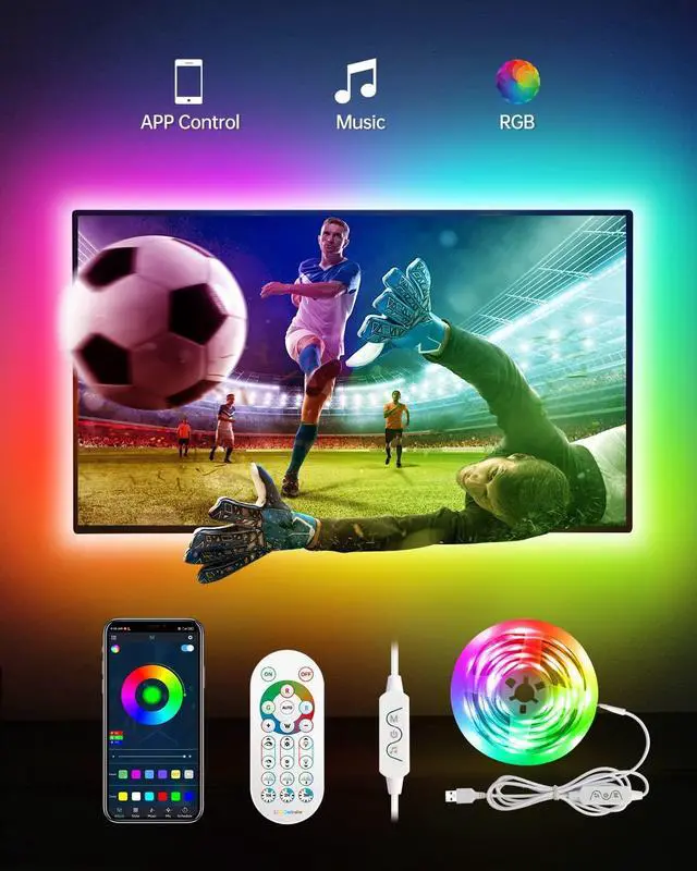 Main image of Daymeet LED Strip Lights RGBIC 16.4FT, LED Lights for TV for 55-85 inch TV Led Backlight Rainbow Color Changing Led TV Lights, USB Powered Music Sync Bluetooth APP Control with Remote for Room Bedroom
