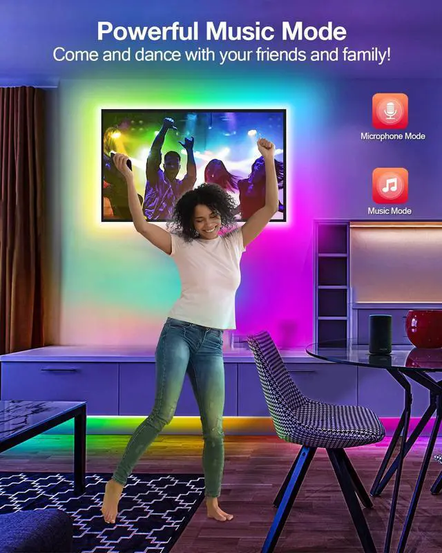 Alt view image 4 of 7 - Daymeet LED Strip Lights RGBIC 16.4FT, LED Lights for TV for 55-85 inch TV Led Backlight Rainbow Color Changing Led TV Lights, USB Powered Music Sync Bluetooth APP Control with Remote for Room Bedroom