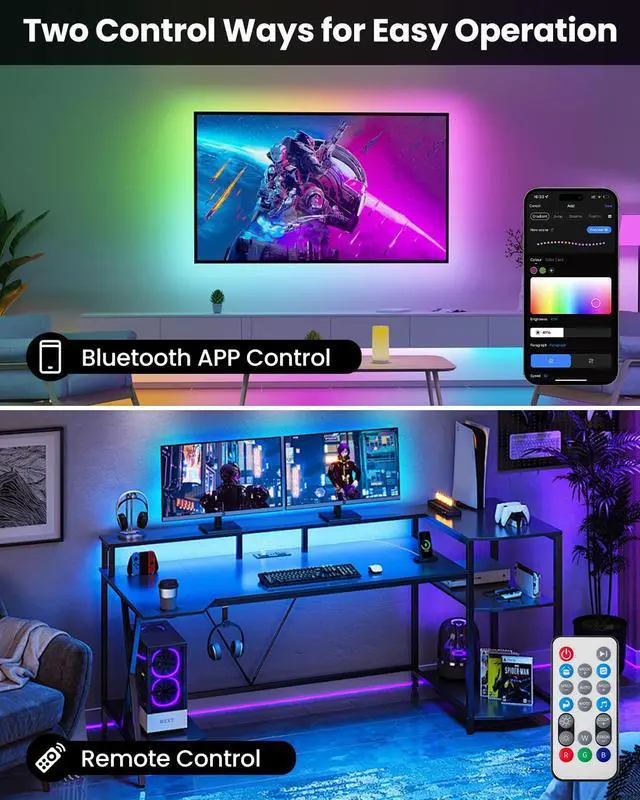 Alt view image 5 of 7 - LED Lights for Bedroom 16.4ft, Smart RGB+IC LED Strip Lights with App/Remote Control, Music Sync Color Changing Flexible LED Lights with 64 Scene Modes for Party, Home, Christmas, Halloween Decor
