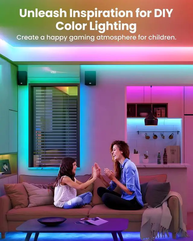 Alt view image 6 of 7 - LED Lights for Bedroom 16.4ft, Smart RGB+IC LED Strip Lights with App/Remote Control, Music Sync Color Changing Flexible LED Lights with 64 Scene Modes for Party, Home, Christmas, Halloween Decor