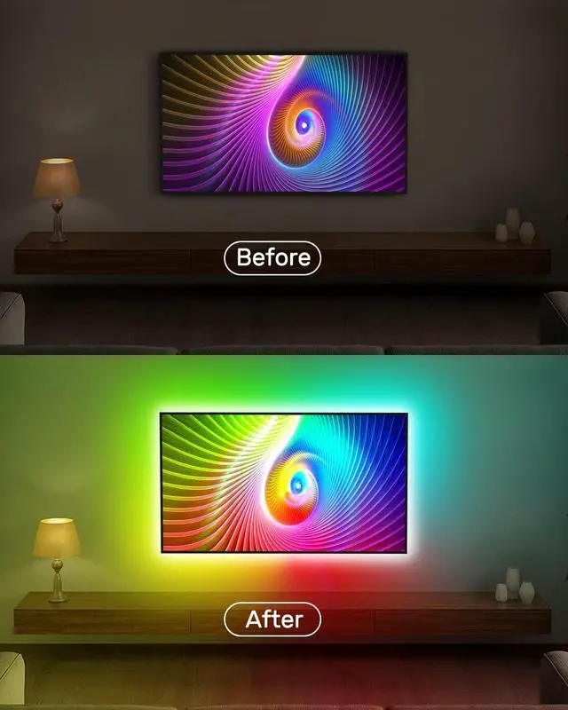Alt view image 2 of 7 - Daymeet LED Strip Lights RGBIC 16.4FT, LED Lights for TV for 55-85 inch TV Led Backlight Rainbow Color Changing Led TV Lights, USB Powered Music Sync Bluetooth APP Control with Remote for Room Bedroom