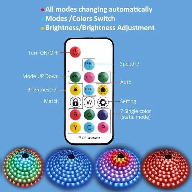 Alt view image 5 of 6 - USB LED Lights Strip 6.56ft Rainbow Chasing 5050 RGB Dream-Color Light with 17-Key Remote Control, Multiple Colors on One Line, Flexible LED Tape Light for Bedroom, TV, PC, Desk, Party Decoration