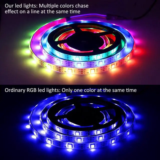 Alt view image 3 of 6 - USB LED Lights Strip 6.56ft Rainbow Chasing 5050 RGB Dream-Color Light with 17-Key Remote Control, Multiple Colors on One Line, Flexible LED Tape Light for Bedroom, TV, PC, Desk, Party Decoration