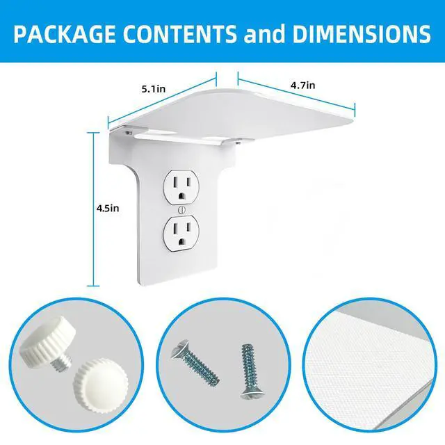 Alt view image 2 of 5 - Metal Outlet Shelf for Duplex Round Outlets, Wall Outlet Organizer with Cord Storage, Bathroom Kitchen Shelf Holder, Easy Install, 2 Pack
