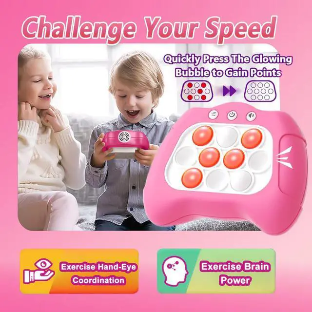 Alt view image 2 of 6 - Pop Push Game Toy for Kids, Quick Fast Push Pop Puzzle Handheld Game Light up Fidget Toy 8-12, Bubble Sensory Toys Christmas Birthday Gifts for Kids Ages 3-12 (Pink)