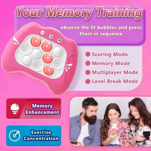Alt view image 3 of 6 - Pop Push Game Toy for Kids, Quick Fast Push Pop Puzzle Handheld Game Light up Fidget Toy 8-12, Bubble Sensory Toys Christmas Birthday Gifts for Kids Ages 3-12 (Pink)