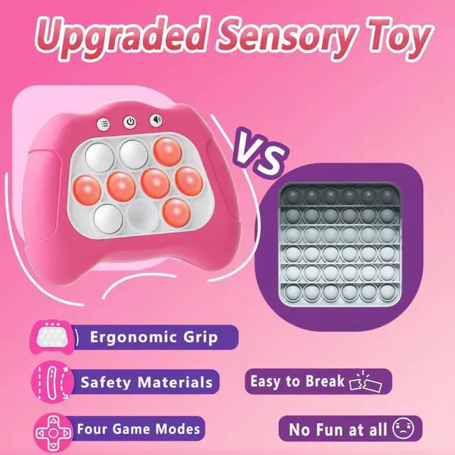 Alt view image 6 of 6 - Pop Push Game Toy for Kids, Quick Fast Push Pop Puzzle Handheld Game Light up Fidget Toy 8-12, Bubble Sensory Toys Christmas Birthday Gifts for Kids Ages 3-12 (Pink)