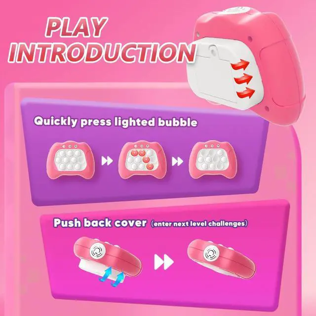Alt view image 5 of 6 - Pop Push Game Toy for Kids, Quick Fast Push Pop Puzzle Handheld Game Light up Fidget Toy 8-12, Bubble Sensory Toys Christmas Birthday Gifts for Kids Ages 3-12 (Pink)