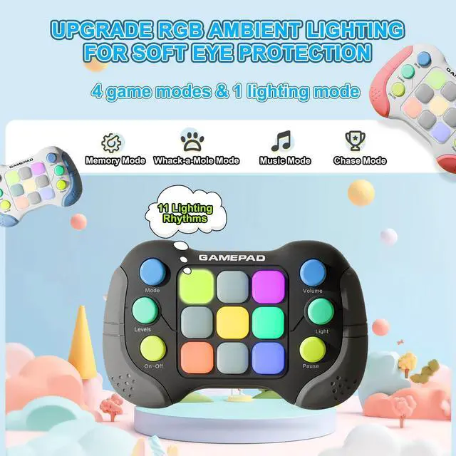 Alt view image 2 of 6 - Upgraded Flashing Handheld Game for Kids, Fast Push Fidget Game Toy, Quick Push Light Up Fidget Electronic Console for Teens, Birthday Gifts for 3-12 Year Old Boys Girls