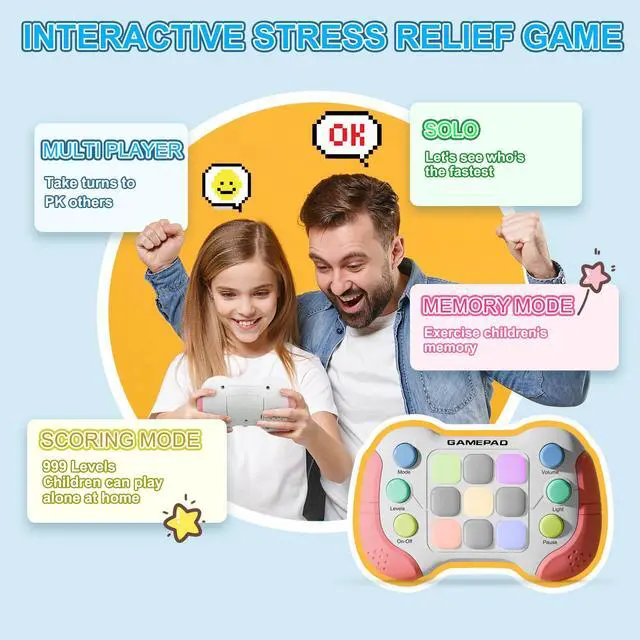 Alt view image 4 of 6 - Upgraded Flashing Handheld Game for Kids, Fast Push Fidget Game Toy, Quick Push Light Up Fidget Electronic Console for Teens, Birthday Gifts for 3-12 Year Old Boys Girls