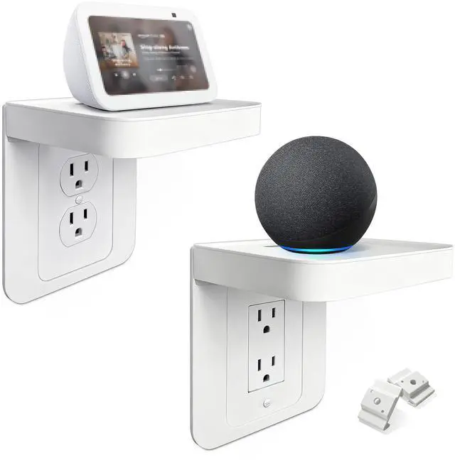 Main image of Outlet Shelf, Bathroom Wall Holder with Built-in Cable Management, Wall Organizer for Smart Home Decor Space Saving Electric Toothbrush Use as Echo Holder (Vertical Decora&Duplex, 2, Pack)