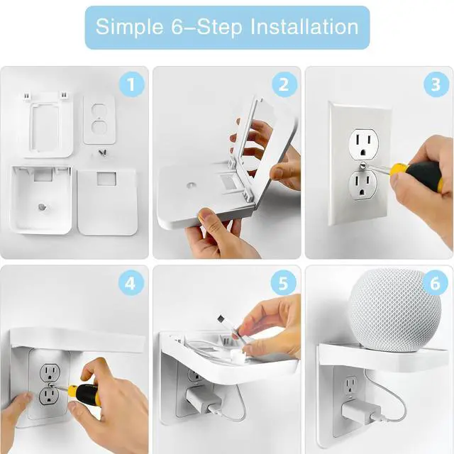 Alt view image 3 of 7 - Outlet Shelf, Bathroom Wall Holder with Built-in Cable Management, Wall Organizer for Smart Home Decor Space Saving Electric Toothbrush Use as Echo Holder (Vertical Decora&Duplex, 2, Pack)