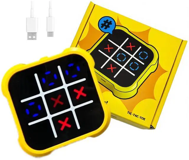 Main image of Rechargeable Electronic Tic Tac Toe Game Handheld , Mute Function, 4 in 1 & 9 Levels Brain Trainer for Ages 3+ ,Solo/2-Player/Memory/Whack-a-Mole , Fast Charge Kids Travel Gift with USB-C Cable